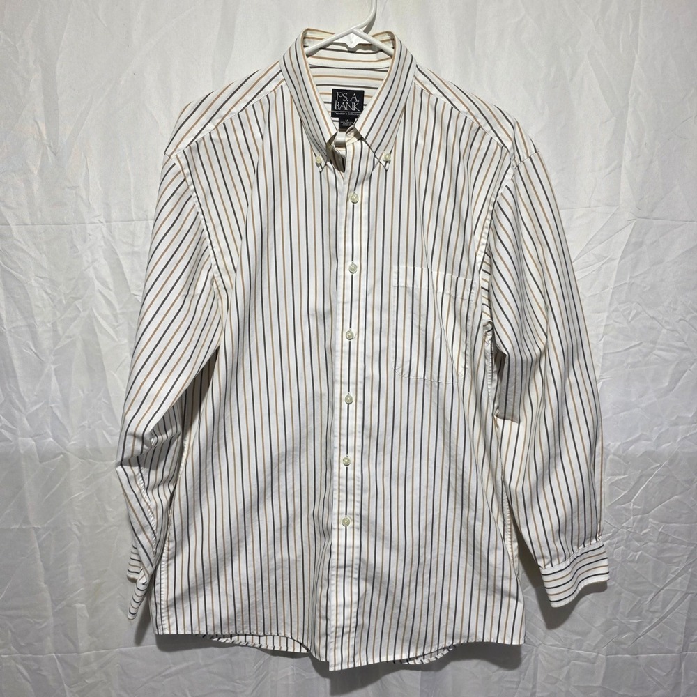 Jos. A. Bank Travelers Collection Mens Medium Striped Button Down Shirt Cotton